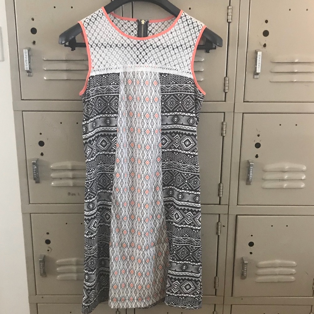 Black, white, and pink geometric dress